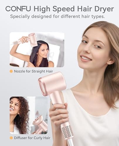 Hair Dryer with Diffuser, CONFU Hair Dryers for Women, Diffuser Hair Dryer High Speed Professional Ionic Blow Dryer for Fast Drying, Hair for Curly Hair for Home Travel thumbnail 3
