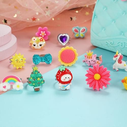 PinkSheep Little Girl Jewel Rings in Box, Adjustable, No Duplication, Girl Pretend Play and Dress Up Rings (24 Lovely Ring) thumbnail 4