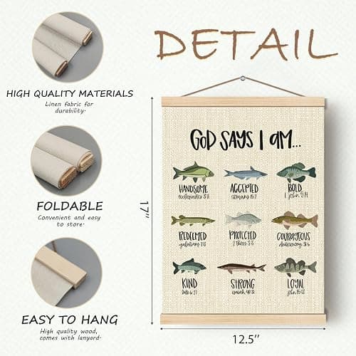 HKTZM Christian Bible Scripture God Says I am Fishing Wooden Poster Hangers 12.5x17 Inch,Home Kids Room Nursery Playroom Decor,Fishing Gifts for Kids Girls Boys,Christian Gifts for Women Teen Girls thumbnail 6