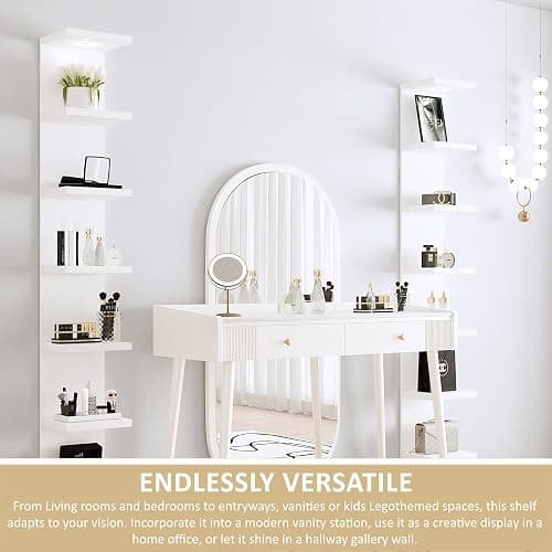 MAC Wall Shelf Unit, Wall Shelves, Vertical Column Shelf Storage Home Decor Organizer Design Utility Shelving, Design for Bedroom Living Room, White thumbnail 6