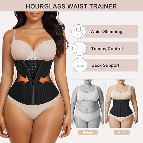 SHAPERX Waist Trainer for Women Corset Shapewear Tummy Control Sport Workout Waist Cincher Body Shaper Zipper and Hooks thumbnail 5