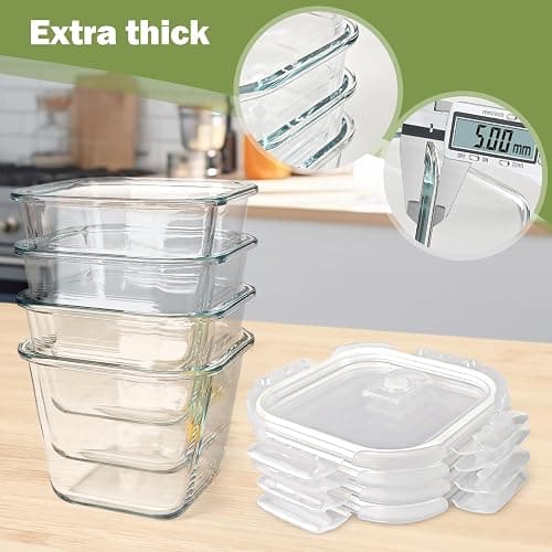Soup Containers with Lids Glass 32 oz, 4 Cup Borosilicate Glass Food Storage Containers, Microwave & Freezer Safe Jars, Small Square Meal Prep Bowl for Salad, Fruit, Lunch, Ice Cream, Travel, 4 Pack thumbnail 6