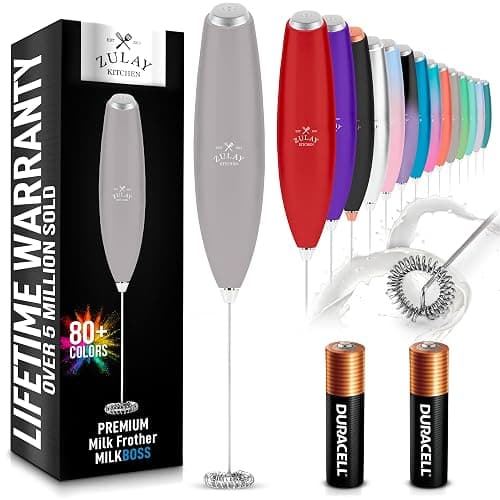 Zulay Kitchen Milk Frother Handheld Electric Whisk with AA Duracell Batteries – Durable Drink Mixer for Coffee, Lattes, Cappuccinos & More - Gray - Image 1