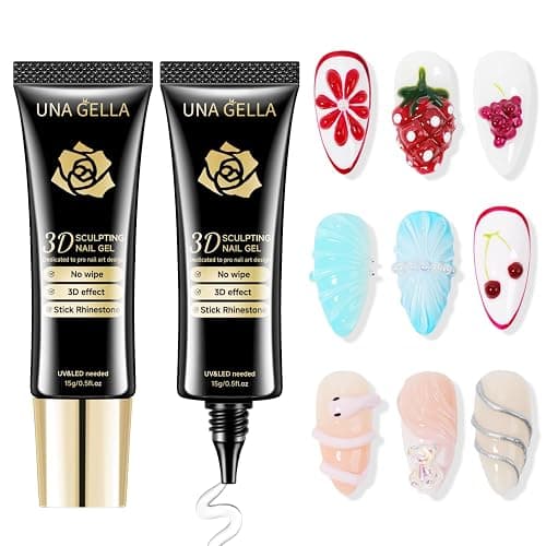 UNA GELLA 3D Gel Nail Art, 2Pcs 15g Clear No Wipe Sculpting Gel Polish for Nail Tips, Drawing, Molding, Chrome Powder, Carving & Decoration, Rhinestones, Charms and Gems, DIY Christmas Art Designs thumbnail 8