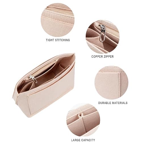 lumanothy Organizer per borse con tasca multipla, in feltro, per Longchamp, polene, borsa per la spesa, beige, M thumbnail 4
