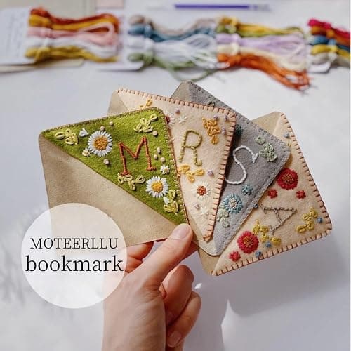 MOTEERLLU Personalized Hand Embroidered Corner Bookmark, Fall-O | A-Z Initial, Cute Book Markers for Reading Women, Book Lovers Gifts for Friends Mom & Teachers, 3.74" thumbnail 4
