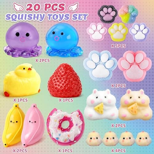 20Pcs Taba Squishy Pack Fidget Toys, Include Squishies Chick, Cat Paws, Hamster, Strawberry Toys, Sensory Toys for Kids, Classroom Birthday Gifts, Goodie Bag Stress Relief Toys (11big+9small) thumbnail 3