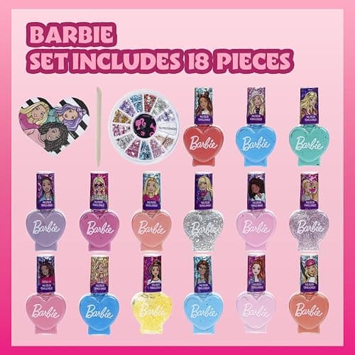 Townley Girl Barbie Movie 18 Piece Set Kids Water-Based Nail Polish Set, Includes Nail Polish, Nail Gems, Nail File for Age 3+, Parties Birthday thumbnail 2