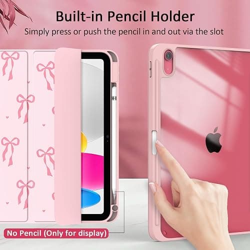 Jarviwiin Case for iPad 11-inch (A16) 2025 / iPad 10th Generation 2022(10.9 inch), Tri-Fold Smart Folio Auto Wake/Sleep with Clear Back/Pencil Holder for iPad 11th/10 Gen (Bow Pink) thumbnail 3