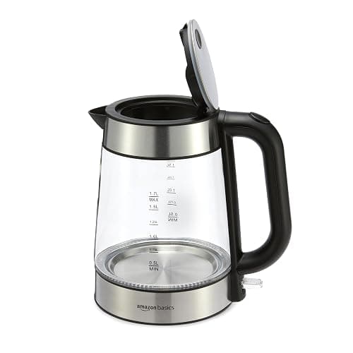 Amazon Basics Electric Kettle with Glass Carafe for Tea and Coffee, BPA-Free, Fast Boiling, Auto Shut-Off, Boil-Dry Protection, Water Level Indicator, 1.7 Liter, 1500W, Black and Silver thumbnail 5