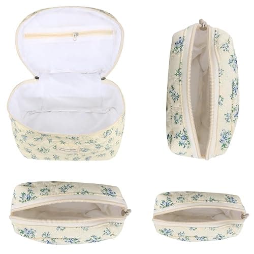 VIWIME Makeup Cosmetic Bag, Large Cotton Quilted Travel Coquette Aesthetic Cute Floral Make up Bag for Women Toiletry Bag Organizer (203- Blue Rose / 4Pcs) thumbnail 6