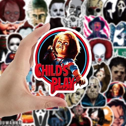 50pcs Horror Movie Stickers, Thriller Killer Role Stickers Pack, Halloween Themed Horror Stickers for Teens Adults, Waterproof Devil Stickers Decals for Water Bottle Laptop Skateboard thumbnail 5