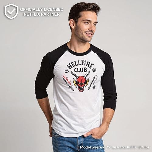 Men's Stranger Things Hellfire Club Costume Baseball Tee - White/Black - Small thumbnail 4