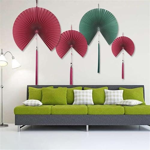 Insun Éventail en Papier Pliants Evantaille Chinois pour Décoration Murale Rouge vin 60 cm thumbnail 2