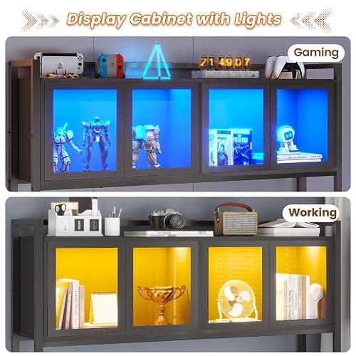 SEDETA L Shaped Gaming Desk with Drawers, L Shaped Computer Desk with Hutch and Storage Shelves, Gaming Desk with Pegboard, Led Lights, and Power Outlet, Home Office Desk, Corner Desk, Black thumbnail 7