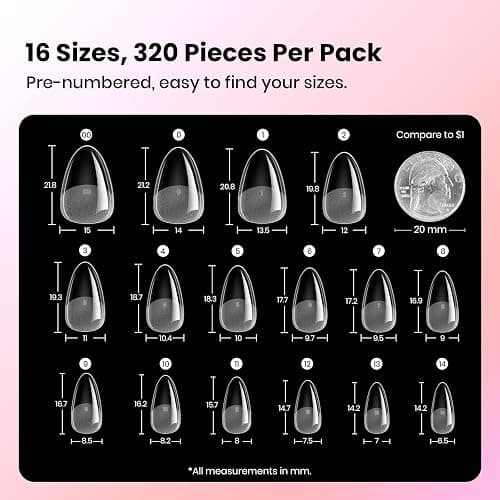 Beetles Gel Nail Tips Curve-EX - Almond Short, 320pcs 16 Sizes, Etch-X Half Matte Full Cover Soft Acrylic False Press on Nail Tips Easy DIY Nail Extension Art Salon for Curved & Natural Nail Beds thumbnail 5