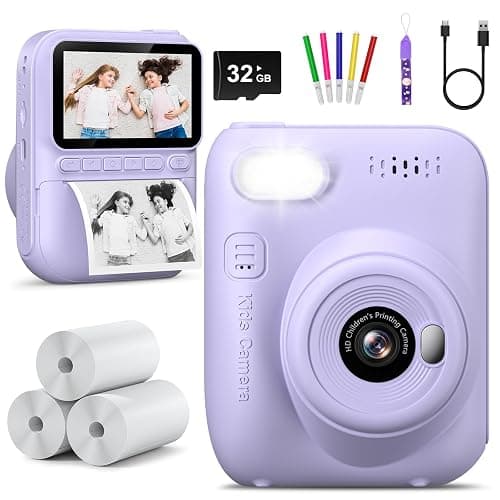 Kids Camera Instant Print, Holiday Birthday Easter Gifts for Girls and Boys 5-7,Video Digital Kid Photo Camera with 3 Rolls Print Paper, Toddler Toys for 3-12 Years Old (Purple) - Image 1