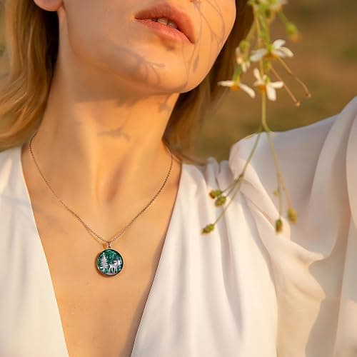 Lauren-Spencer Gemstone Animal Necklace Turquoise Chips Animal Pendant Necklace Bear Elk Moose Caribou Wolf Necklace Stainless Steel Wildlife Nature Jewelry Gift Christmas Necklace for Women Men thumbnail 3