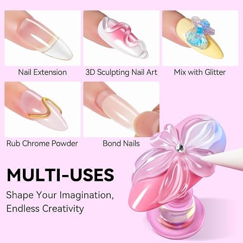 Makartt 3D Gel Nail Art: Clear Solid Builder Nail Gel 4 in 1 Non-sticky for Extension UV Glue for Acrylic Nails Rhinestones 3D sculpting Hard Gels UV/LED Lamp Required 15ml thumbnail 3