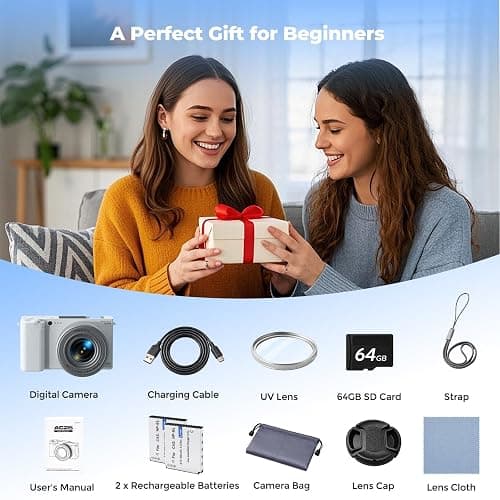 5K Digital Camera for Photography with 6X Optical Zoom, 2.8" Flip Screen Ultra HD Autofocus Vlogging Camera for YouTube with Anti-Shake Cámara Digital with 64GB SD Card UV Filter 2 Batteries thumbnail 7