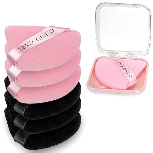 CUPID CARE 6 Pcs Triangle Powder Puff with 2 Travel Cases, Setting Powder Puffs for Face, Velour Makeup Puff for Loose Powder Body Powder, Blender Sponge Foundation Blending Sponges Beauty Tools - Image 1
