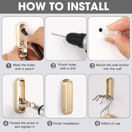Dntorx Folding Coat Hooks, 2 Pcs Foldable Gold Wall Hooks Heavy Duty Foldable Hook Bathroom Towel Hooks Robe Hooks Wall Mounted for Hanging Coat Towels Clothes Hat Bags Keys thumbnail 4