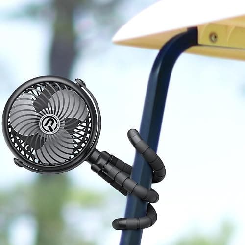 Rechargeable Golf Cart Fan Compatible with EZGO Club Car Yamaha Clip on Fan with Flexible Tripod, 360° Rotatable, 20Hrs Work, 3 Speed Battery Operated for Golf Cart Golf Palyer Summer Essential - Image 1