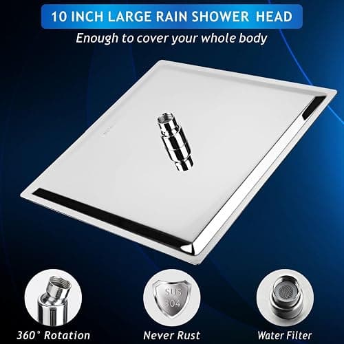 Voolan Rain Shower Head with Arm and Flange, High Flow Ceiling Rainfall Showerhead Made of All Metal Stainless Steel, Waterfall Full Body Coverage (10 Inch, Chrome) thumbnail 3