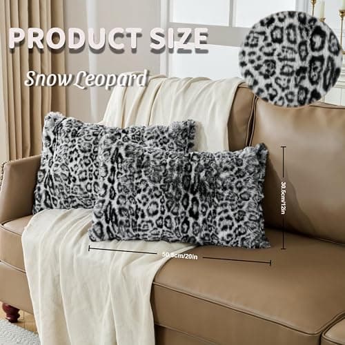 Set of 2 Faux Fur Snow Leopard Pillowcase,Cheetah Skin Soft Plush Animal Fur Print Throw Pillow Cover Case,Super Cozy Decorative Cushion Covers for Couch Sofa 20x26 Inches thumbnail 2