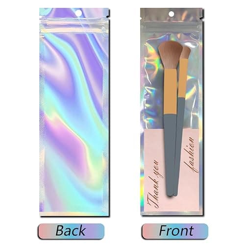 100 Pcs 2.7x9 Inch Holographic Pen Bags - Resealable Smell-Proof Packaging Bags for Party Favors, Food Storage, Cosmetics, Jewelry, Craft Supplies & Lip gloss thumbnail 7