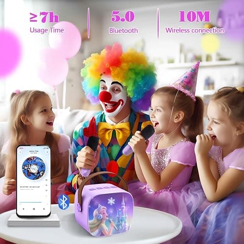 Kids Karaoke Machine for Kids Frozen Toys for Girl Gift, Mini Karaoke Machine With 2 Wireless Microphones Ages 3,4,5,6,7,8,9,10,11,12+ Year, Microphone for Kids Christmas or Birthday Toy Gift (Purple) thumbnail 2