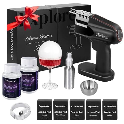 ExploNova Cocktail Bubble Smoke Gun Kit with 5 Flavour Aroma Pods & Edible Bubbles – Aroma Blaster 2 to Elevate Drinks, Perfect for Bars, Parties, and Home Use, Ideal Gift for All Cocktail Lovers - Image 1