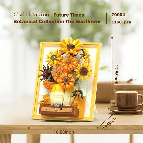 JMBricklayer Flowers Sunflower Building Sets for Adults with Lights 70004, Van Gogh Wall Art Crafts, Plants Painting Frame for Room Home Office Decor, Flower Birthday Gifts Ideas for Women Girls Teens thumbnail 3