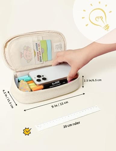 SUNEE Cute Pencil Case, Large Pencil Pouch, Aesthetic Big Pencil Bag with Zipper, Kawaii Stationery Storage and Organizer, School Supplies for Teen and Adult, Boys&Girls, Soft Corduroy Warm Beige thumbnail 5