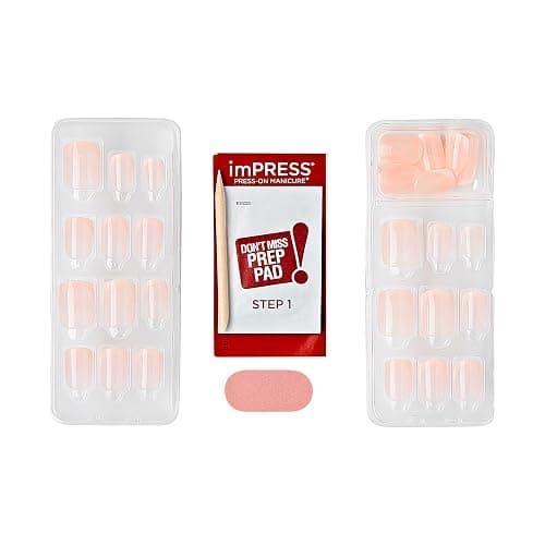 KISS imPRESS No Glue Mani Press On Nails, French, 'Heroic', Light Neutral + White Tip French, Short Size, Squoval Shape, Includes 30 Nails, Prep Pad, Instructions Sheet, 1 Manicure Stick, 1 Mini File thumbnail 6