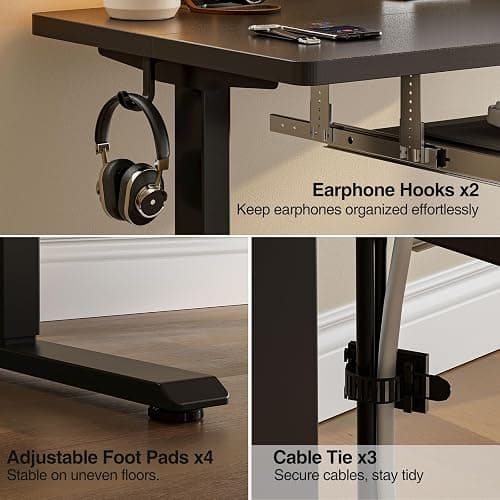 Grandder Standing Desk with Keyboard Tray 47 x 24 inch, Electric Height Adjustable Desk with Splice Board, Sit Stand Desk Computer Desk for Home Office, Stand Up Desk with Casters, Black Top thumbnail 4