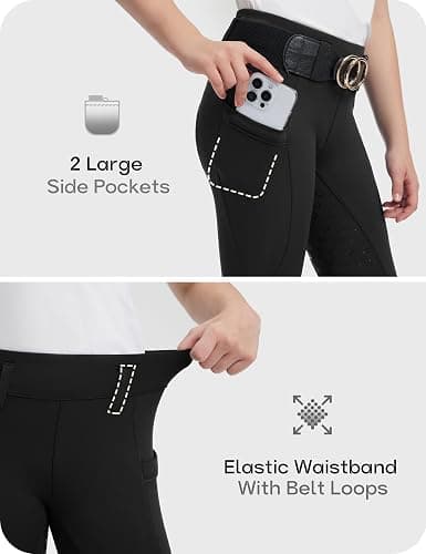 FitsT4 Sports Girls Horse Riding Pants Full Seat Silicone Girls Equestrian Pants Stretchy Kids Breeches Riding Tights Pockets thumbnail 5