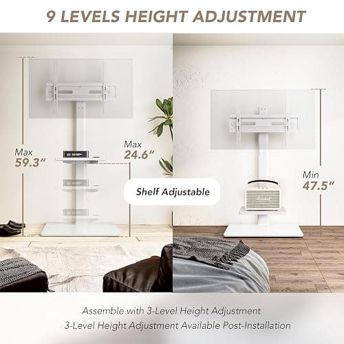 AX WABER Universal Floor TV Stand with Mount 70 Degree Swivel 9 Level Height Adjustable and Space Saving Design for Most 27 to 65 inch LCD, LED OLED TVs White thumbnail 3