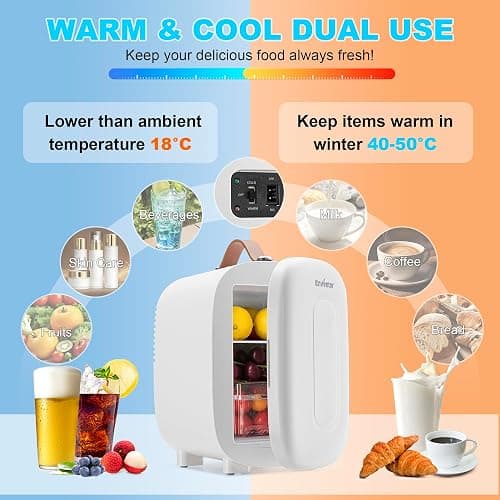 Enventor Mini Fridge 4 Litre/ 6 Can, AC+12V DC Power, Portable Cooler & Warmer, Small Fridge for Bedrooms, Car, Skincare, Fruit and Drinks, White thumbnail 3