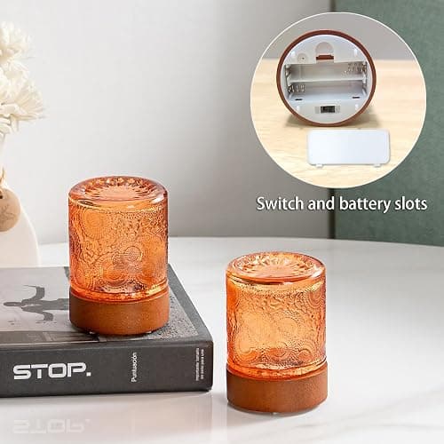 PWTZMYXGS Mini Lamps with Timer，Small Battery Operated Night Lights for Adults，Cordless Glass Vintage Sleep Nightlights，Portable Cordless Night Light for Bedroom, Living Room, Camping (Copper), PWT-7 thumbnail 4