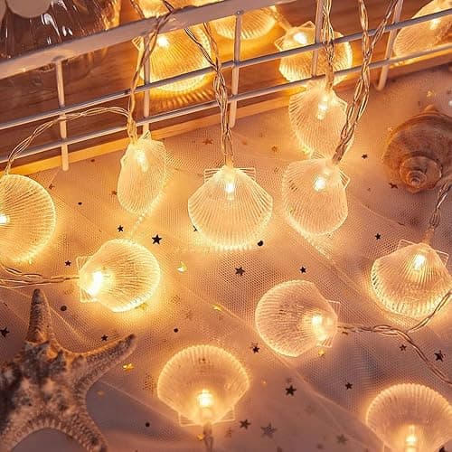 ZDAYOZ Natural Beach Shell String Light - 19.69 ft, 40 Warm White LEDs, Weatherproof, Battery/USB Powered, Ocean Theme for Holiday Party, Wedding, Garden Decoration thumbnail 4