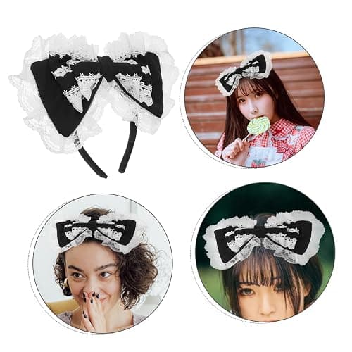 minkissy Kawaii Lolita Bow Headband Elastic Lace Hair Hoop for Cosplay Weddings Parties More Comfortable Design Cute Accessory for Women thumbnail 9