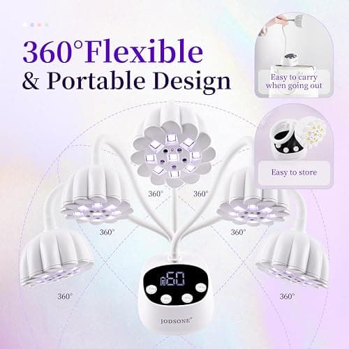 JODSONE Fast Curing U V Nail Lamp - Portable and Flexible Gooseneck Lamp with 360° Adjustable Design, Rechargeable LED Dryer for Gel Polish, Auto Sensor & 4 Timers Ceramic White thumbnail 8