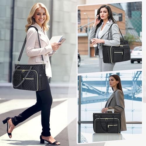 RAINSMORE Teacher Tote Bag 15.6 inch Laptop Bag for Women Work Bags Laptop Tote Nurse Bag Professional Computer Messenger with Insulated Pocket, Laptop Briefcase for Office, College, Nursing, Black thumbnail 2