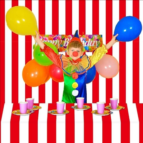 100Ft Long Tablecloth Roll Red and White Striped Tablecloth Carnival Circus Tent Party Supplies Halloween Christmas Plastic Picnic Table Cover for Birthday Party Circus Backdrop Banner Decoration thumbnail 7