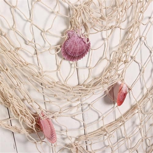 Rosoz Nature Fish Net Wall Decoration with Shells, Ocean Themed Wall Hangings Fishing Net Party Decor for Pirate Party,Wedding,Photographing Decoration thumbnail 4