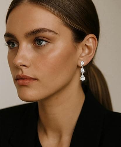 Lunvky 14K Gold Plated Dangle Earrings for Women Dainty Silver Drop Earring Trendy Long Dangling Wedding Bridesmaid Hoop Diamond Crystal Cute Earring Prom Jewelry Graduation Gifts thumbnail 3