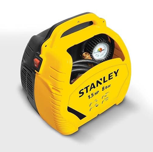 Stanley Compressore Aria Portatile 8 Bar - Compressore 8Bar Senza Olio con Attrezzi Pneumatici - Incl. Tubo dell'Aria da 3M, Pistola ad Aria con Manometro e 3 Ugelli - Giallo thumbnail 3
