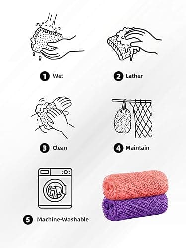 Cleangor 2Pcs African Net Sponge Authentic with Knots - Exfoliating Body Scrubber for All Skin Types, African Bath Sponge, Wash Cloth, Gentle Exfoliation Shower Rag for Women Daily Use(Pink & Purple) thumbnail 7