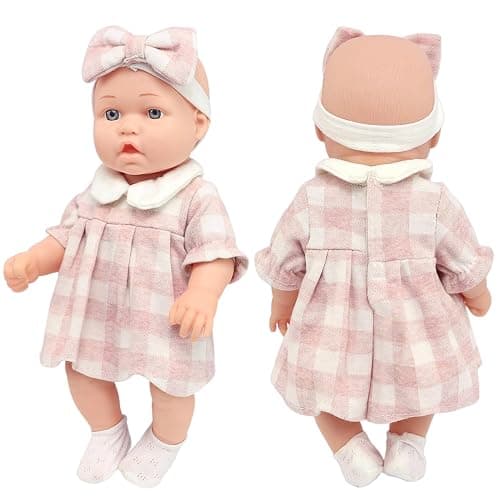12″ Baby Doll Classic Checkered Dress & 6-Piece Accessories Gift Box Packaged – Soft Realistic Lifelike Baby Dolls for Toddlers & Little Girls thumbnail 7